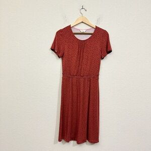 BODEN S/S Evangeline Jersey Knee-Length Dress Dark Red Ditsy Petal Print